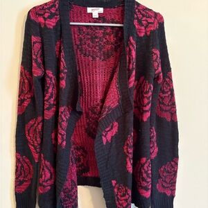 Arizona Jean Company Black and Pink Rose Cardigan